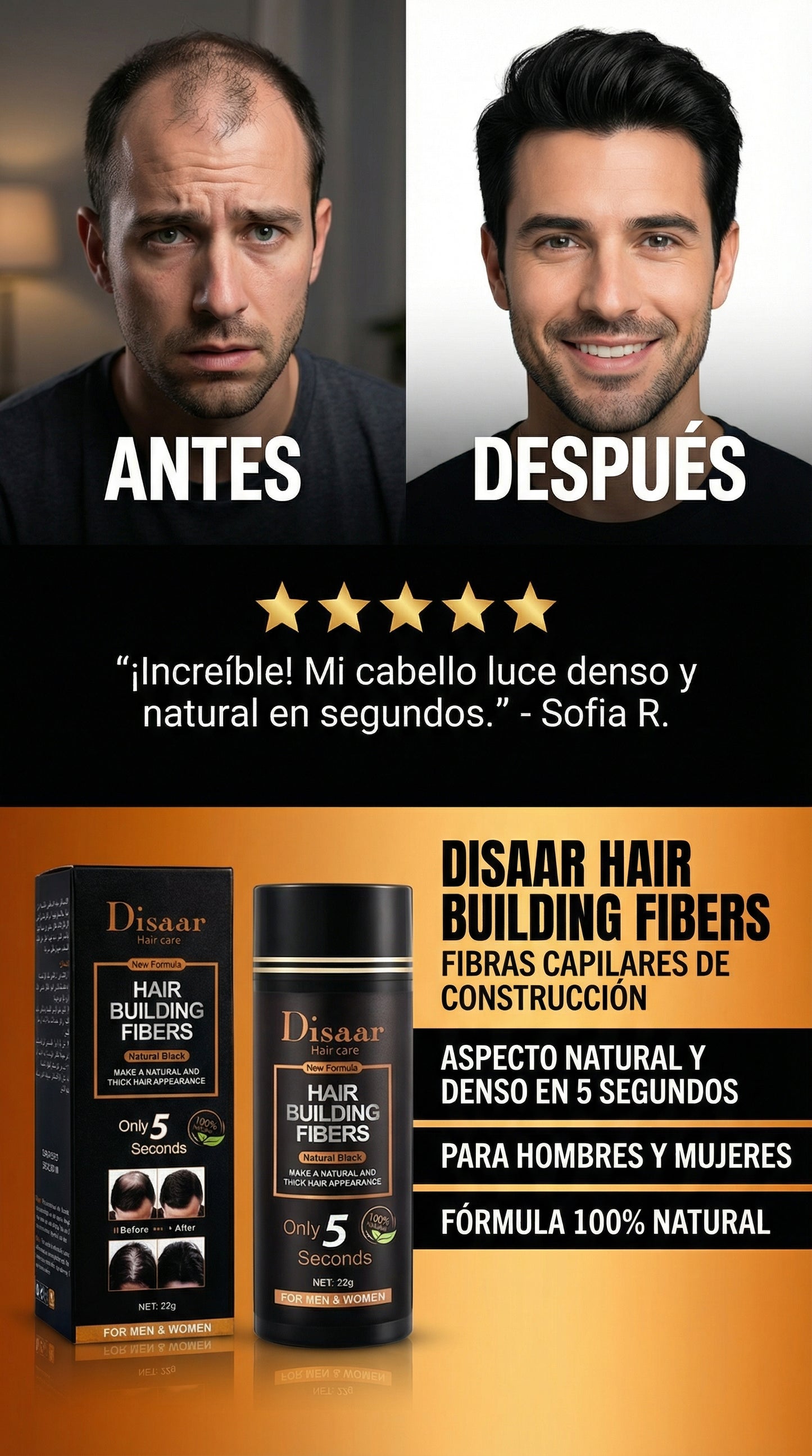 Dile adios a la caida del cabello con fibras capilares Disaar